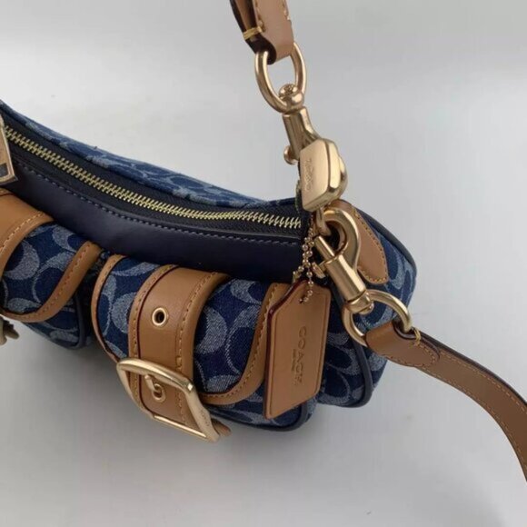 COACH Ashton Baguette Bag In Signature Canvas Denim/Brown CY700 - Picture 5 of 7